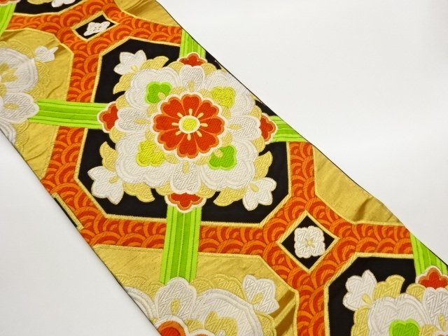 JAPANESE KIMONO / FUKURO OBI / WOVEN SHOKKOMON & FLOWER CREST 